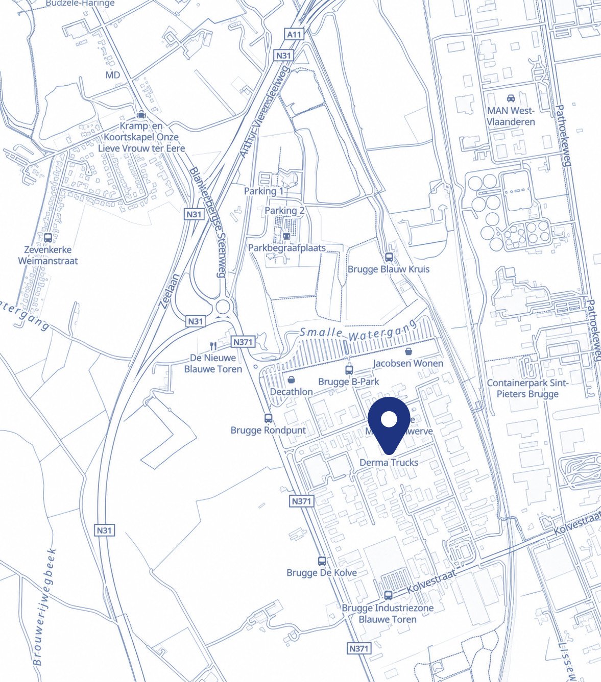 Plattegrond met de vestigingslocatie van Derma Trucks.
